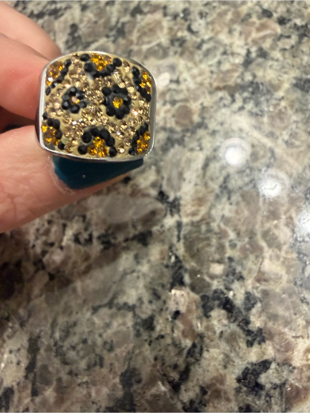 Plunder Gold and Black Crystal Leopard Square Ring - Women Jewelry